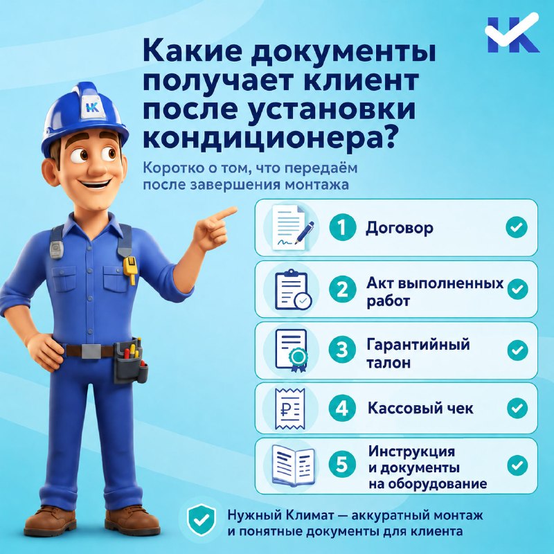 Какие документы получает клиент после установки кондиционера