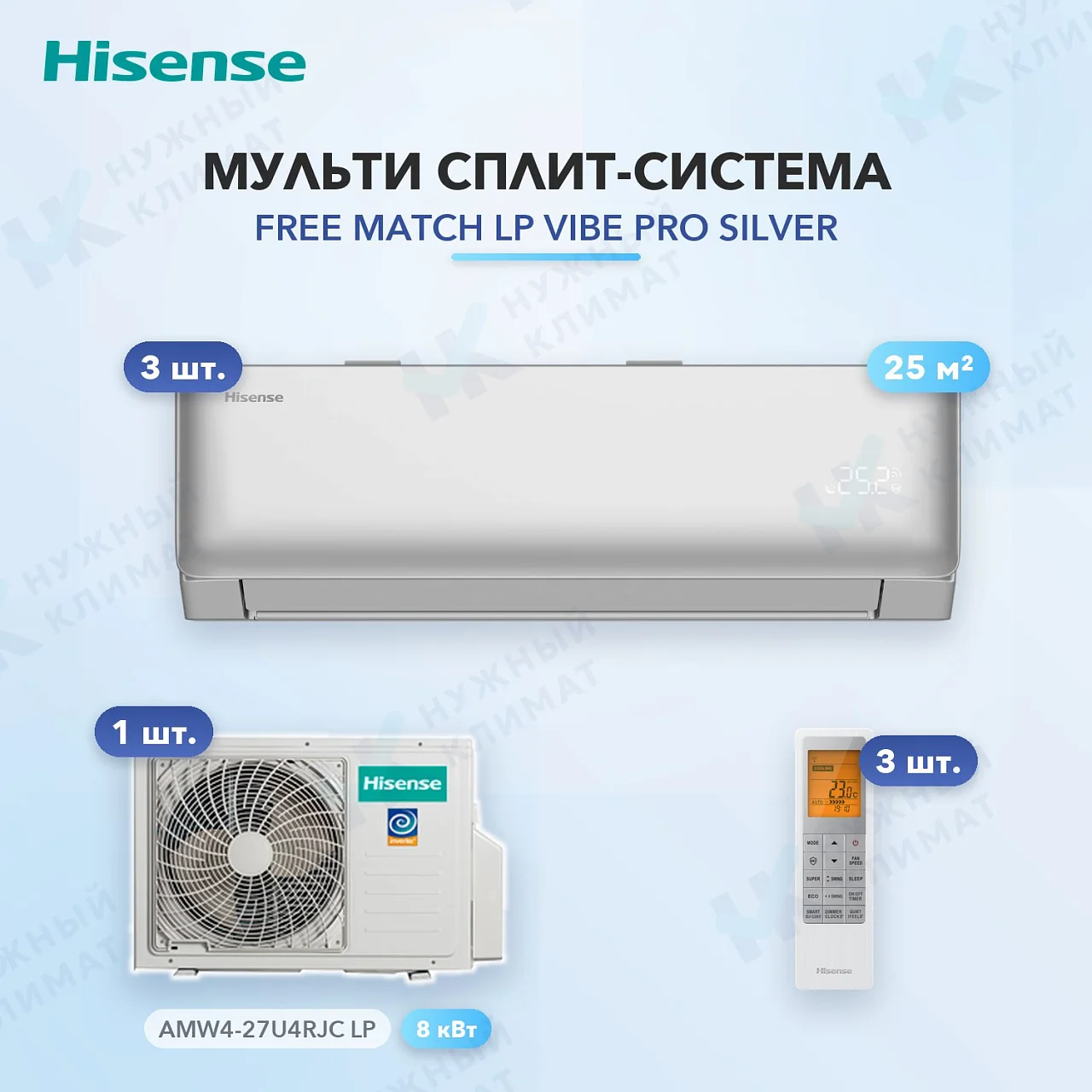 Мульти-сплит система Hisense AMS-09UW4RYCHD00(S) (x3) / AMW4-27U4RJC LP