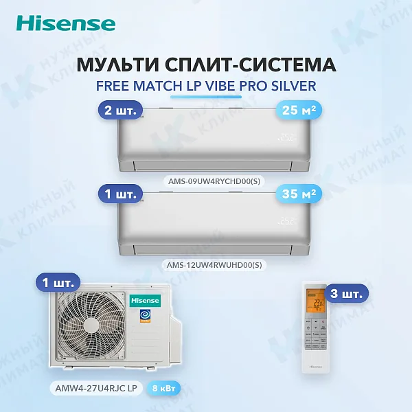 Мульти-сплит система Hisense AMS-09UW4RYCHD00(S) (x2) + AMS-12UW4RWUHD00(S) (x1) / AMW4-27U4RJC LP