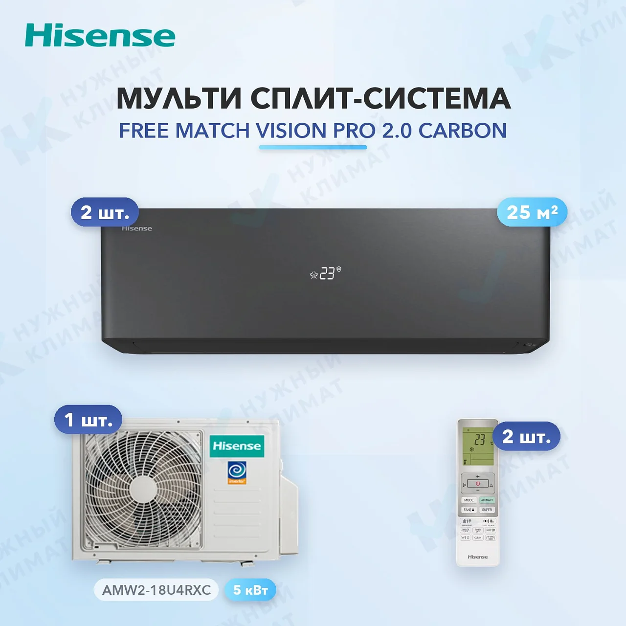 Мульти-сплит система Hisense AS-10UW4RXVQH01AG(B) (x2) / AMW2-18U4RXC
