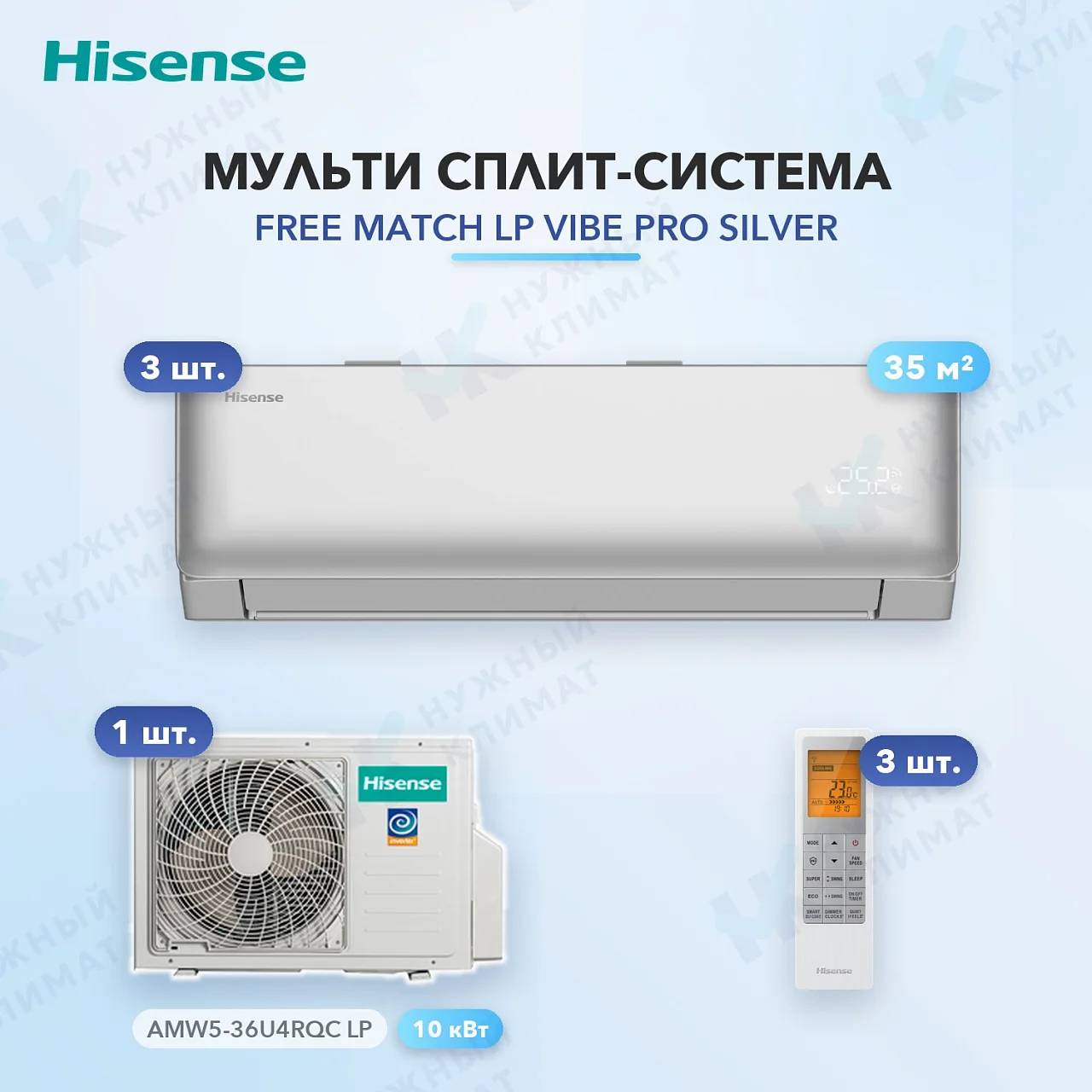 Мульти-сплит система Hisense AMS-12UW4RWUHD00(S) (x3) / AMW5-36U4RQC LP