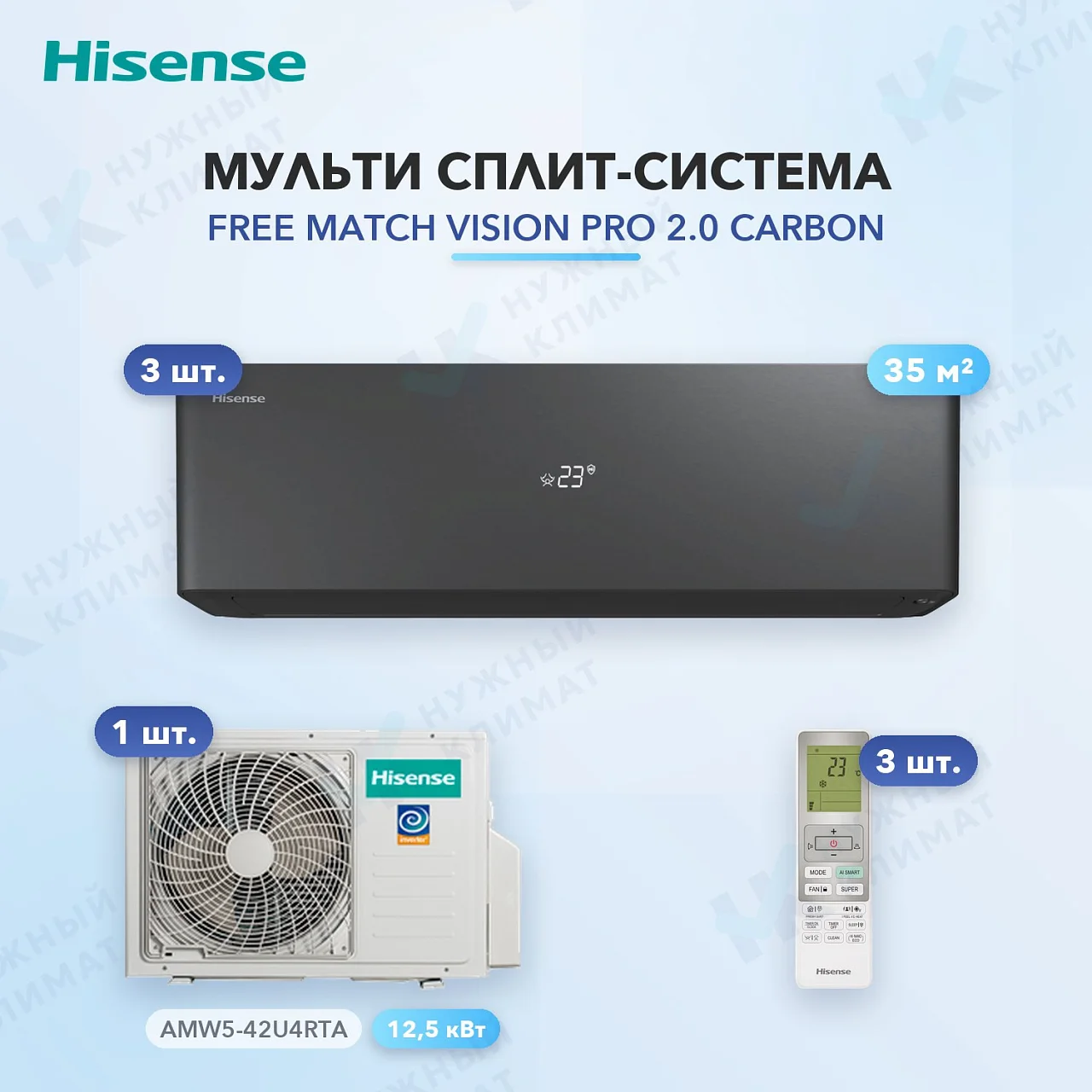 Мульти-сплит система Hisense AS-13UW4RXVQH02G(B) (x3) / AMW5-42U4RTA