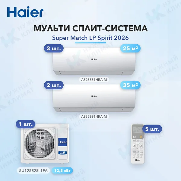 Мульти-сплит система Haier AS25SS1HRA-M (x3) + AS35SS1HRA-M (x2) / 5U125S2SL1FA