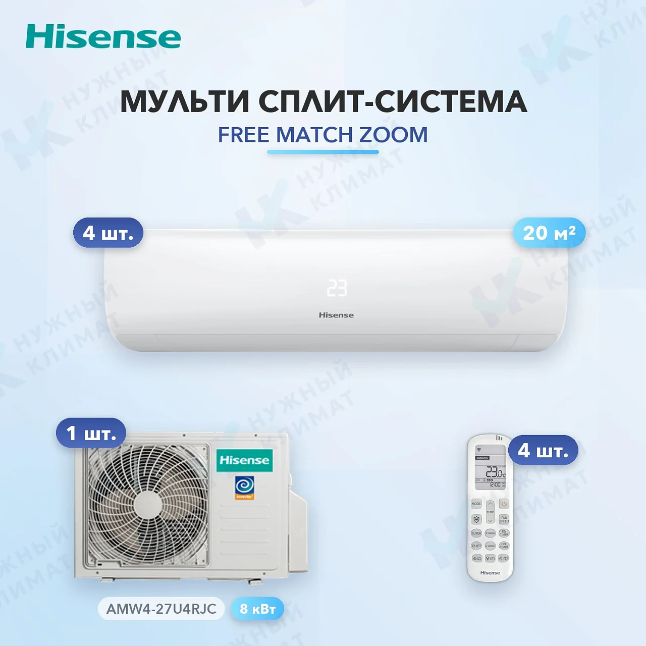 Мульти-сплит система Hisense AMS-07UW4RMRKB00 (x4) / AMW4-27U4RJC