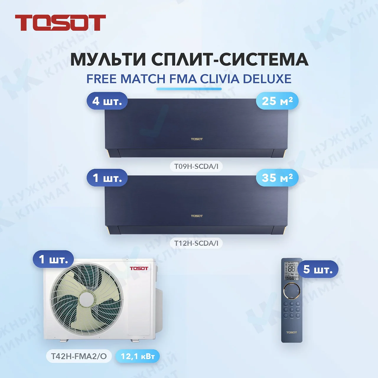 Мульти-сплит система Tosot T09H-SCDA/I (x4) + T12H-SCDA/I (x1) / T42H-FMA2/O