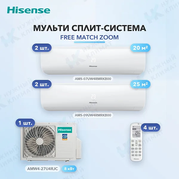 Мульти-сплит система Hisense AMS-07UW4RMRKB00 (x2) + AMS-09UW4RMRKB00 (x2) / AMW4-27U4RJC