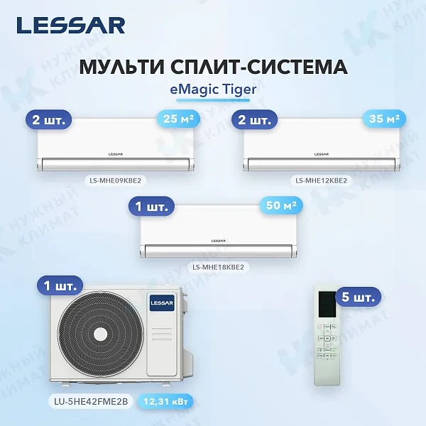 Мульти-сплит система Lessar LS-MHE09KBE2 (x2) + LS-MHE12KBE2 (x2) + LS-MHE18KBE2 (x1) / LU-5HE42FME2B