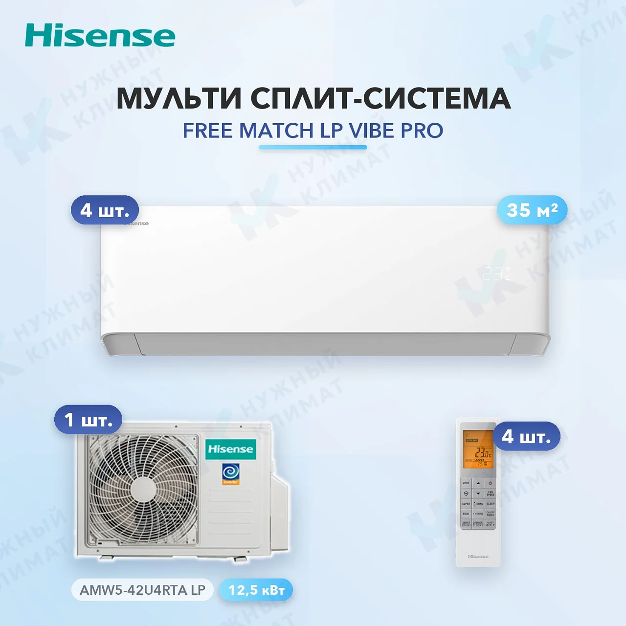 Мульти-сплит система Hisense AMS-12UW4RWUHB00 (x4) / AMW5-42U4RTA LP