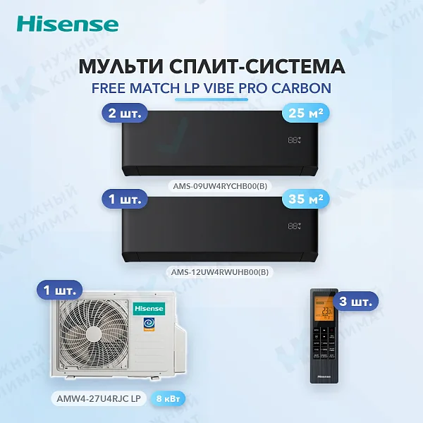 Мульти-сплит система Hisense AMS-09UW4RYCHB00(B) (x2) + AMS-12UW4RWUHB00(B) (x1) / AMW4-27U4RJC LP