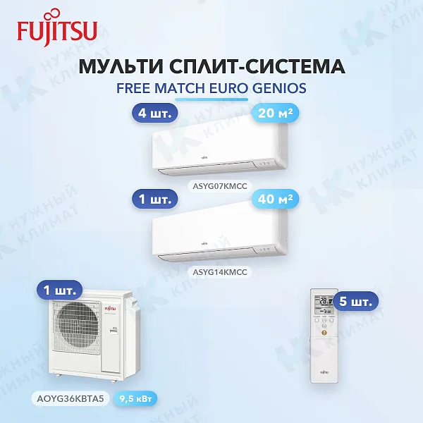 Мульти-сплит система FUJITSU ASYG07KMCC (x4) + ASYG14KMCC (x1) / AOYG36KBTA5