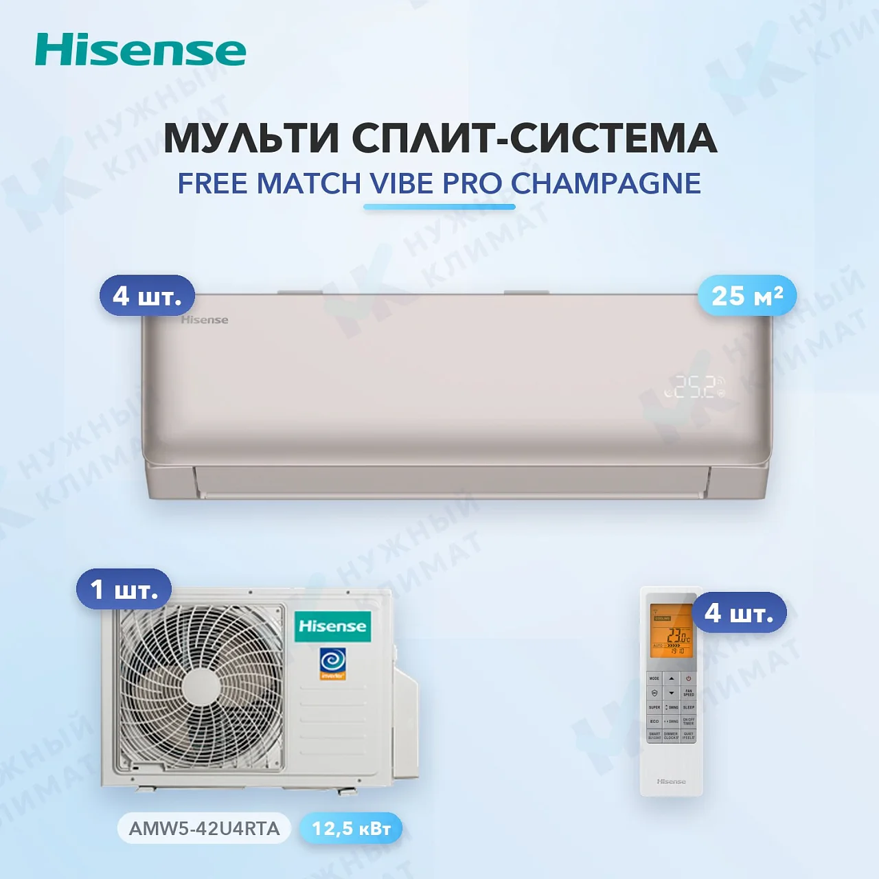 Мульти-сплит система Hisense AMS-09UW4RYCHD00(C) (x4) / AMW5-42U4RTA
