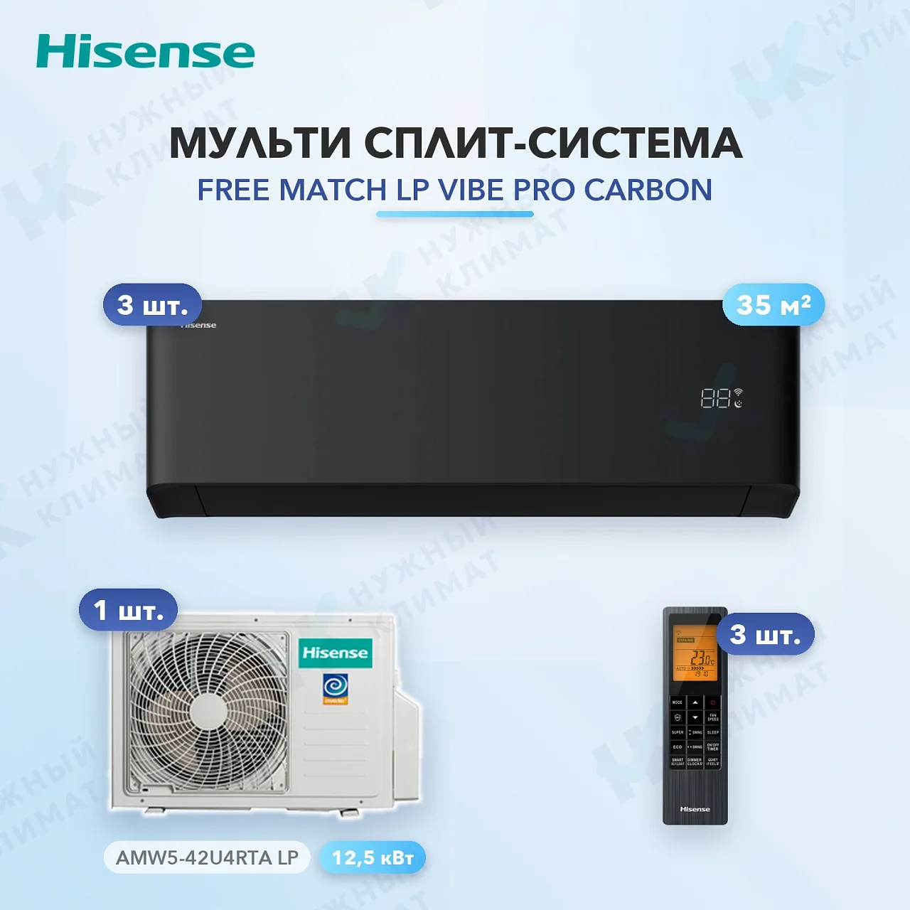 Мульти-сплит система Hisense AMS-12UW4RWUHB00(B) (x3) / AMW5-42U4RTA LP