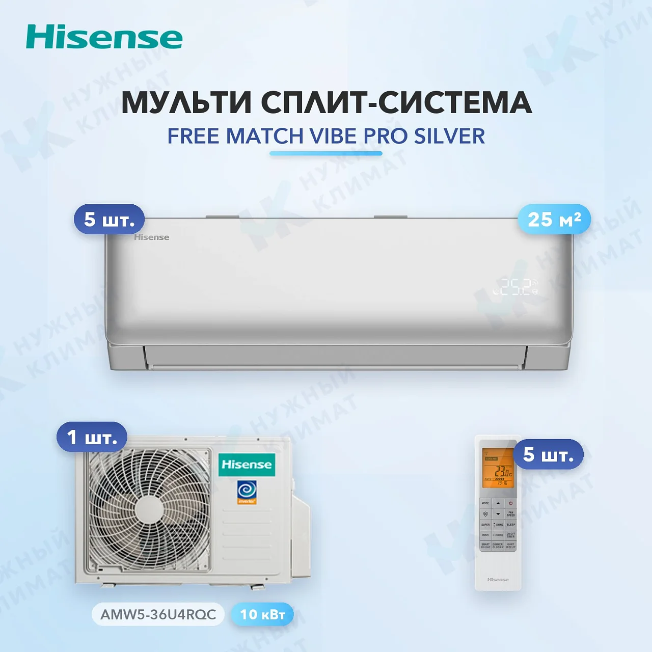 Мульти-сплит система Hisense AMS-09UW4RYCHD00(S) (x5) / AMW5-36U4RQC