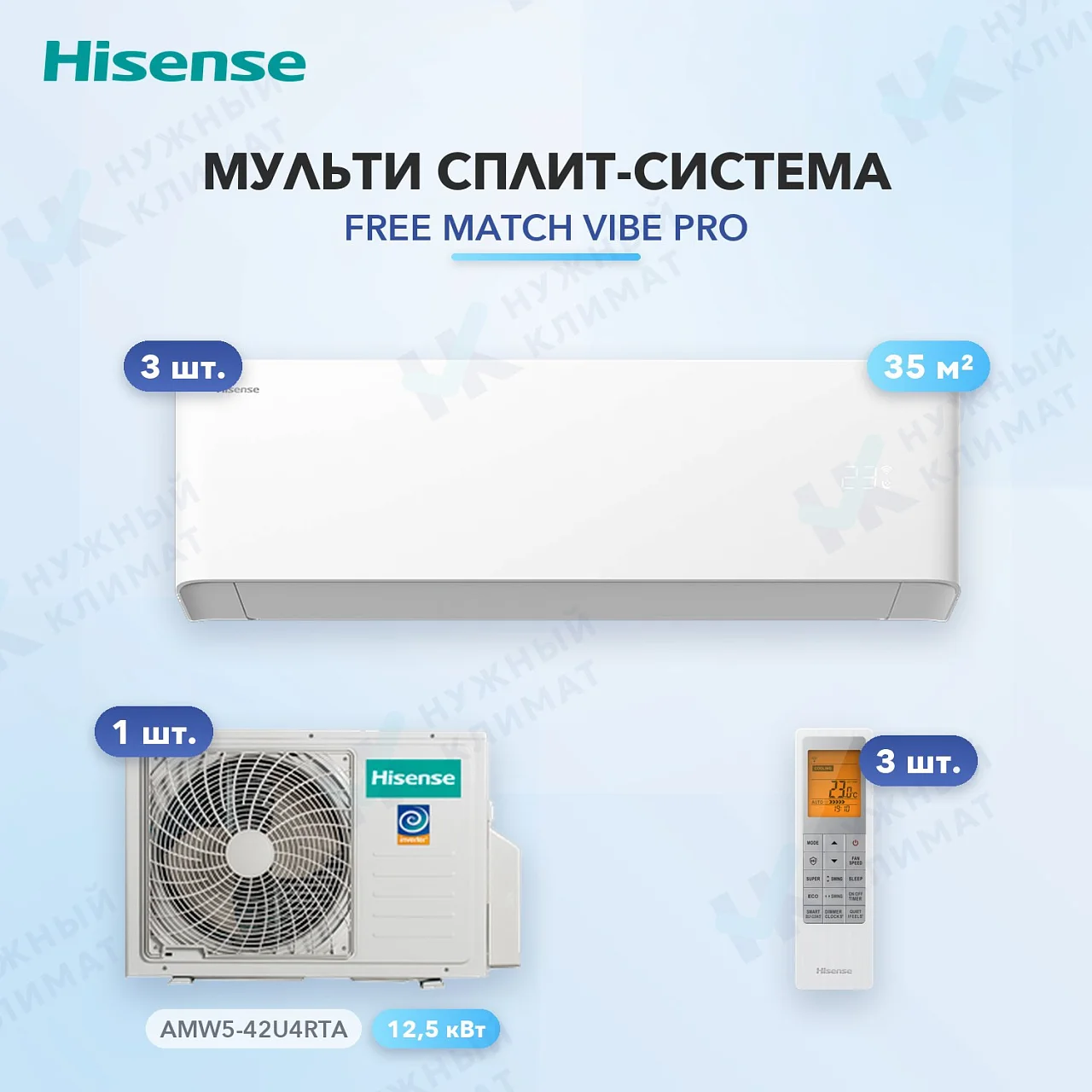 Мульти-сплит система Hisense AMS-12UW4RWUHB00 (x3) / AMW5-42U4RTA