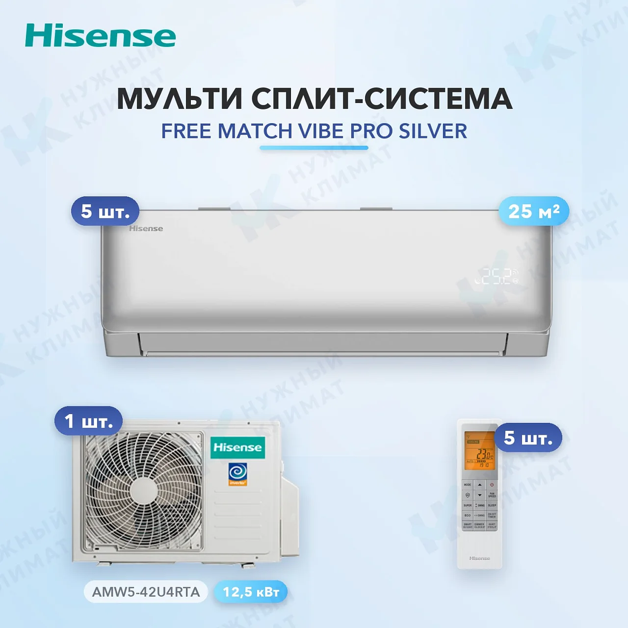 Мульти-сплит система Hisense AMS-09UW4RYCHD00(S) (x5) / AMW5-42U4RTA