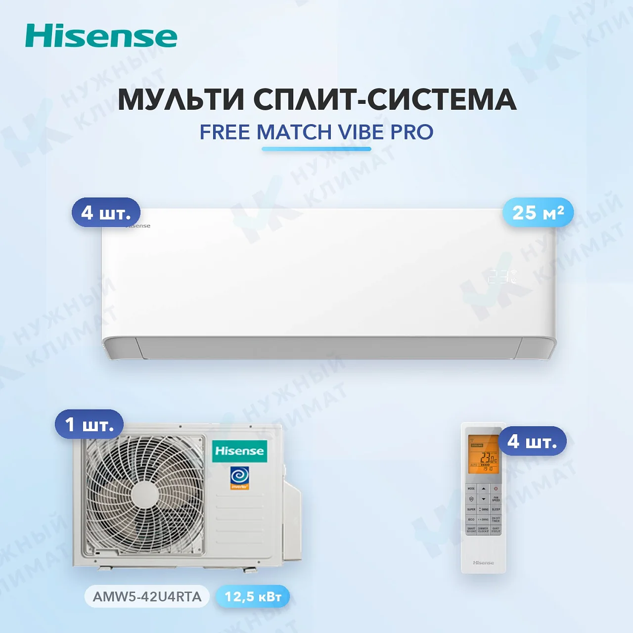 Мульти-сплит система Hisense AMS-09UW4RYCHB00 (x4) / AMW5-42U4RTA