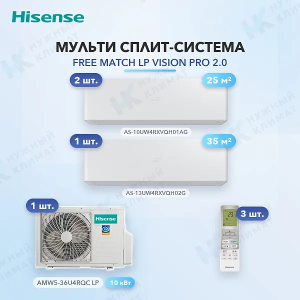 Мульти-сплит система Hisense AS-10UW4RXVQH01AG (x2) + AS-13UW4RXVQH02G (x1) / AMW5-36U4RQC LP