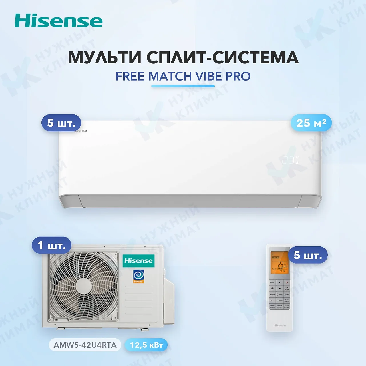 Мульти-сплит система Hisense AMS-09UW4RYCHB00 (x5) / AMW5-42U4RTA