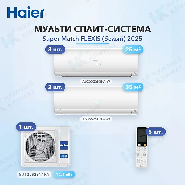 Мульти-сплит система Haier AS25S2SF3FA-W (x3) + AS35S2SF3FA-W (x2) / 5U125S2SN1FA