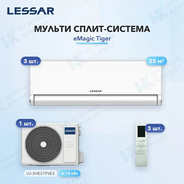 Мульти-сплит система Lessar LS-MHE09KBE2 (x3) / LU-3HE21FVE2