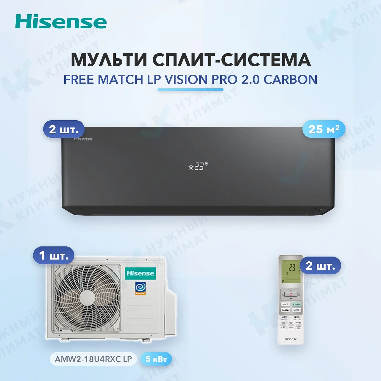 Мульти-сплит система Hisense AS-10UW4RXVQH01AG(B) (x2) / AMW2-18U4RXC LP