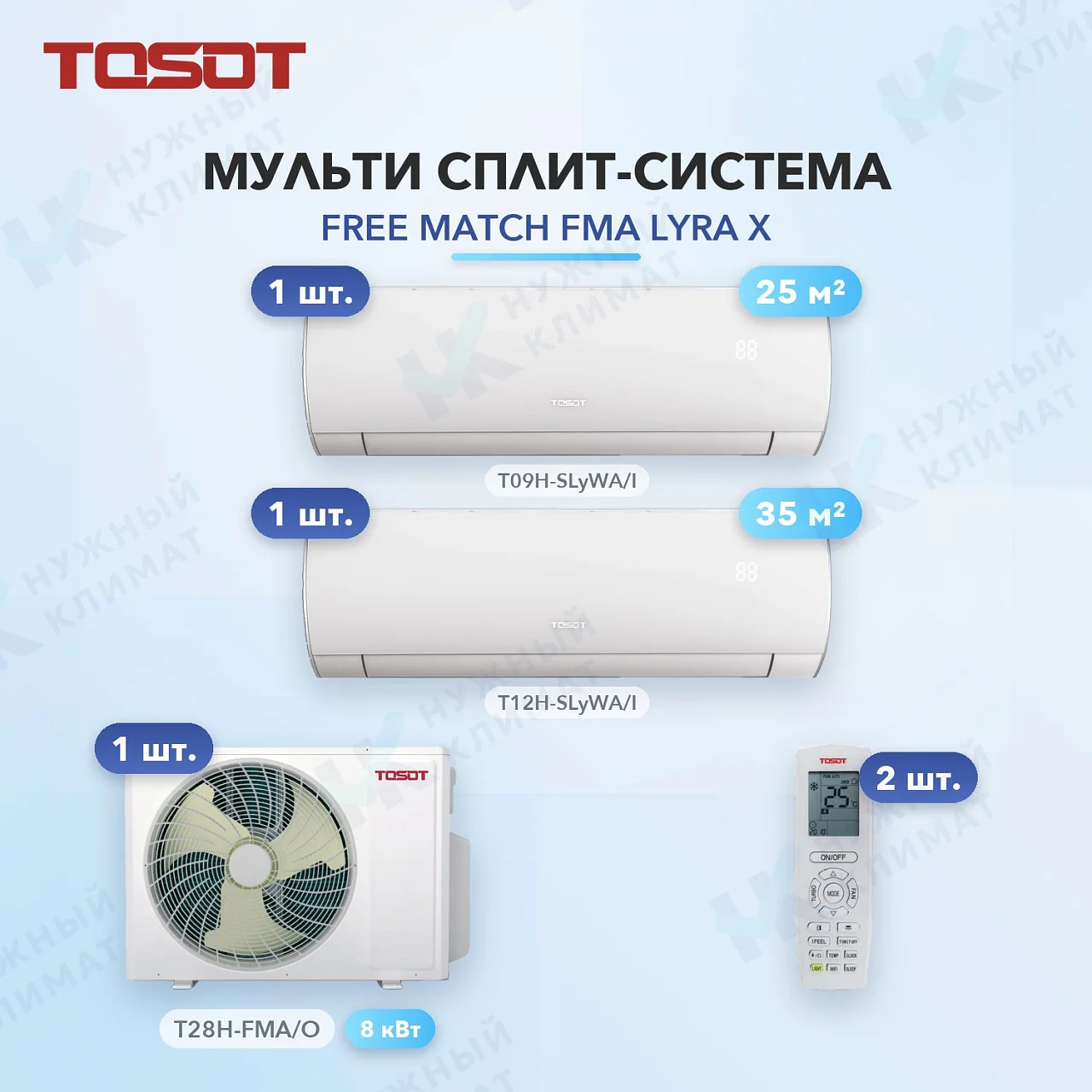 Мульти-сплит система Tosot T09H-SLyWA/I (x1) + T12H-SLyWA/I (x1) / T28H-FMA/O