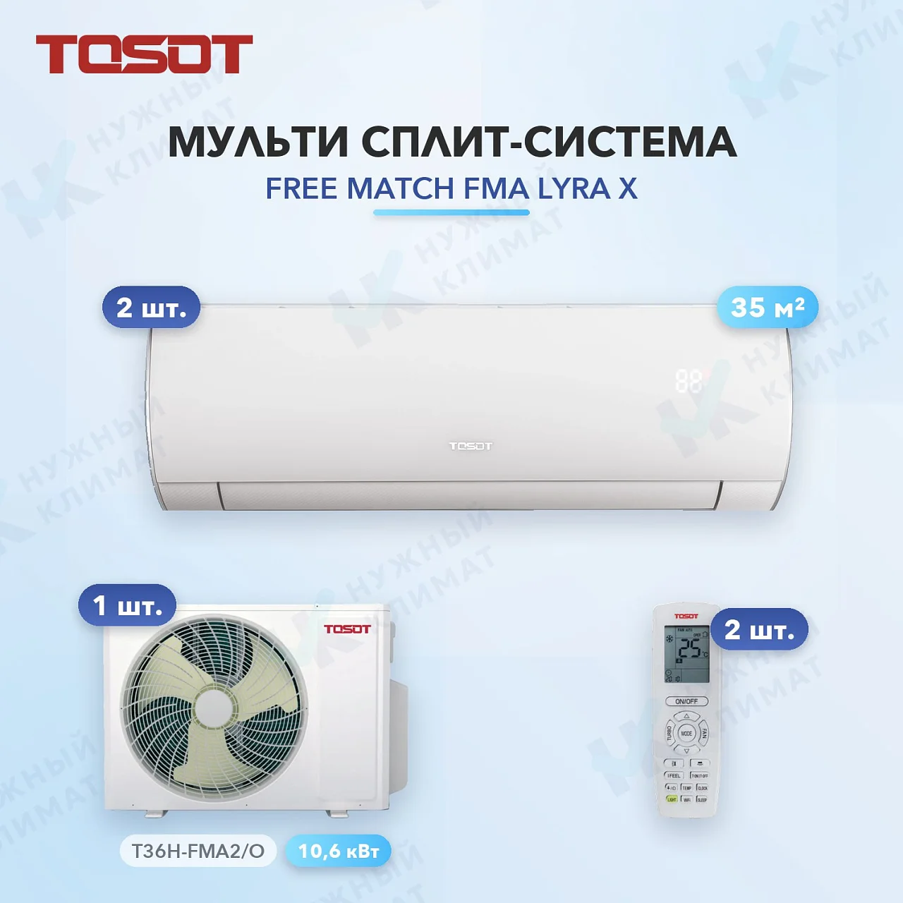 Мульти-сплит система Tosot T12H-SLyWA/I (x2) / T36H-FMA2/O