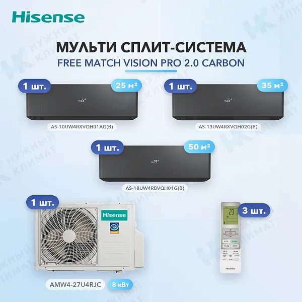 Мульти-сплит система Hisense AS-10UW4RXVQH01AG(B) (x1) + AS-13UW4RXVQH02G(B) (x1) + AS-18UW4RBVQH01G(B) (x1) / AMW4-27U4RJC