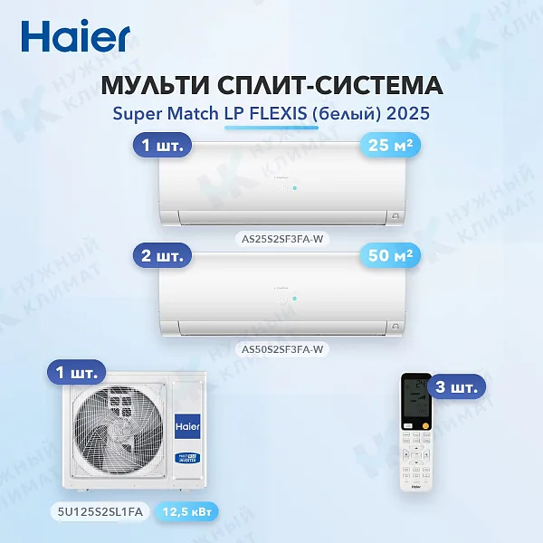 Мульти-сплит система Haier AS25S2SF3FA-W (x1) + AS50S2SF3FA-W (x2) / 5U125S2SL1FA