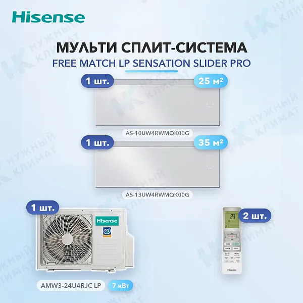 Мульти-сплит система Hisense AS-10UW4RWMQK00G (x1) + AS-13UW4RWMQK00G (x1) / AMW3-24U4RJC LP