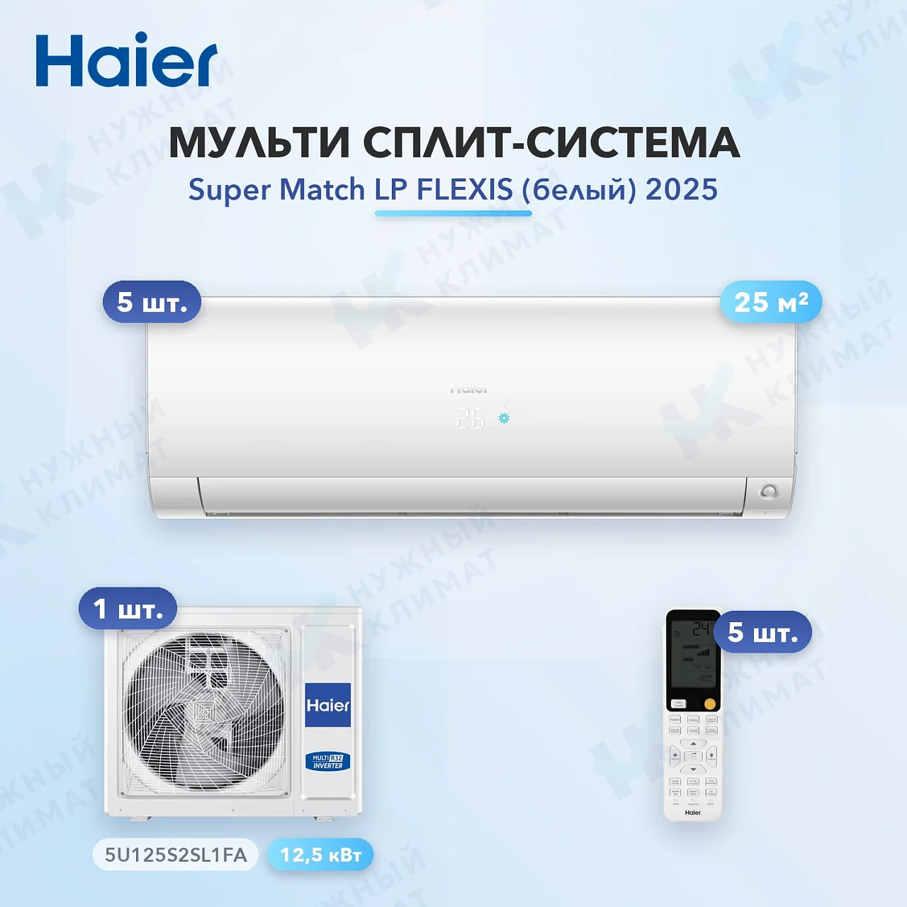 Мульти-сплит система Haier AS25S2SF3FA-W (x5) / 5U125S2SL1FA
