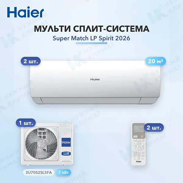 Мульти-сплит система Haier AS20SS1HRA-M (x2) / 3U70S2SL5FA