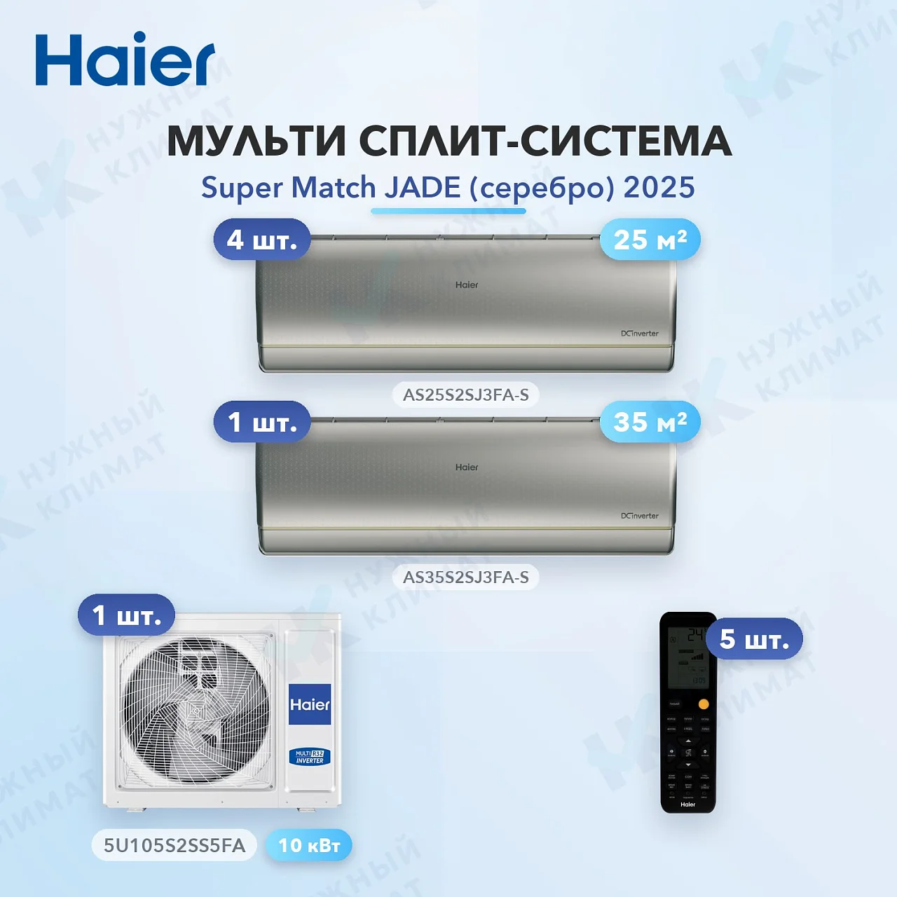 Мульти-сплит система Haier AS25S2SJ3FA-S (x4) + AS35S2SJ3FA-S (x1) / 5U105S2SS5FA
