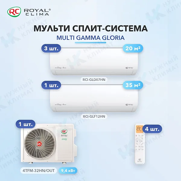 Мульти-сплит система Royal Clima RCI-GLD07HN (x3) + RCI-GLF12HN (x1) / 4TFM-32HN/OUT