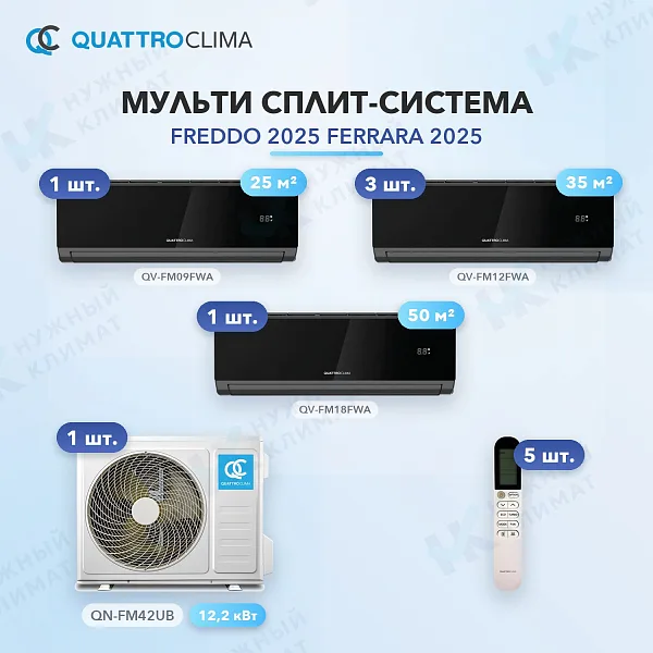 Мульти-сплит система QuattroClima QV-FM09FWA (x1) + QV-FM12FWA (x3) + QV-FM18FWA (x1) / QN-FM42UB