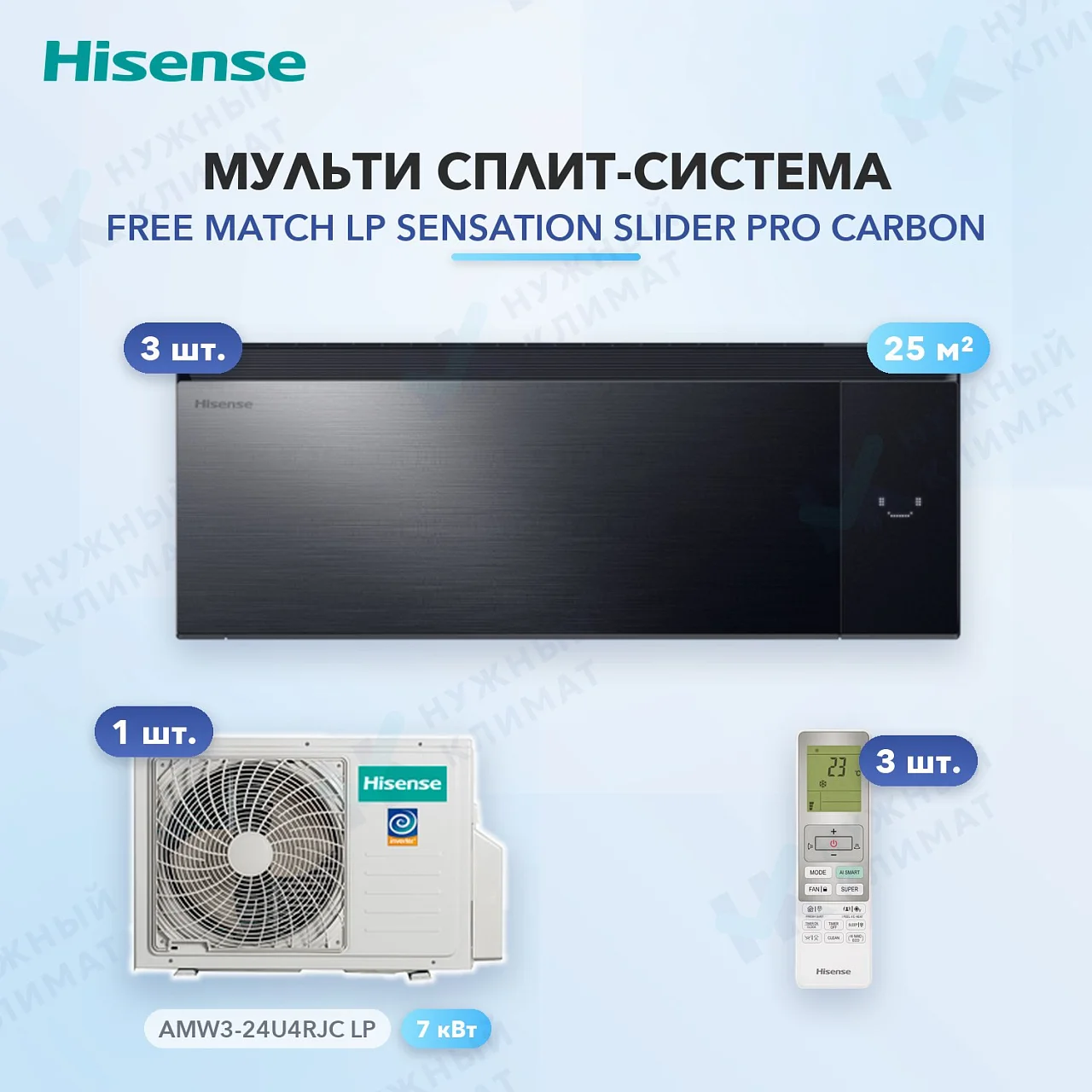 Мульти-сплит система Hisense AS-10UW4RWMQK00G(B) (x3) / AMW3-24U4RJC LP