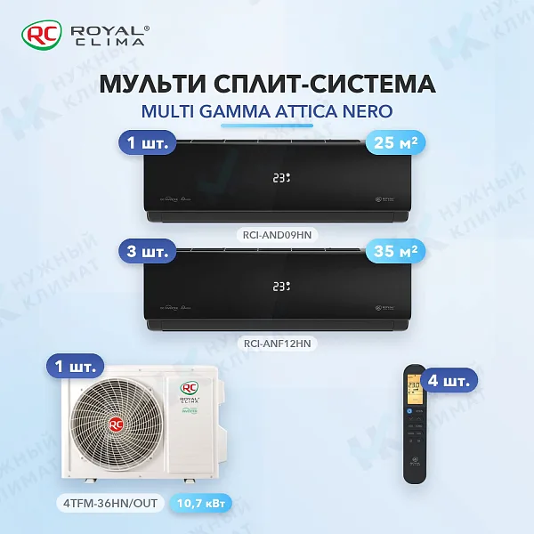 Мульти-сплит система Royal Clima RCI-AND09HN (x1) + RCI-ANF12HN (x3) / 4TFM-36HN/OUT