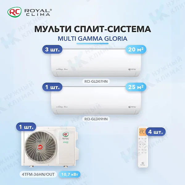Мульти-сплит система Royal Clima RCI-GLD07HN (x3) + RCI-GLD09HN (x1) / 4TFM-36HN/OUT