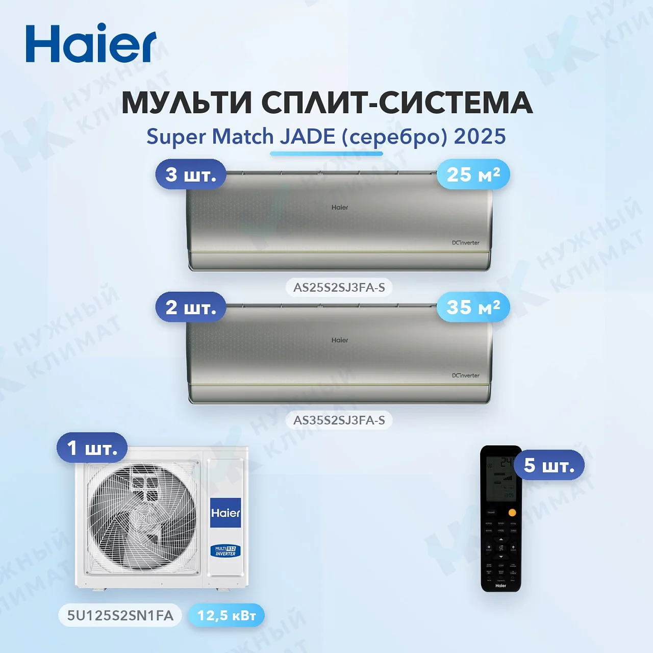 Мульти-сплит система Haier AS25S2SJ3FA-S (x3) + AS35S2SJ3FA-S (x2) / 5U125S2SN1FA