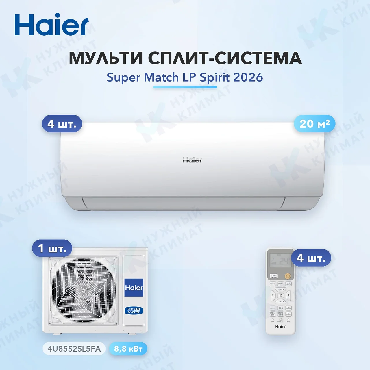 Мульти-сплит система Haier AS20SS1HRA-M (x4) / 4U85S2SL5FA